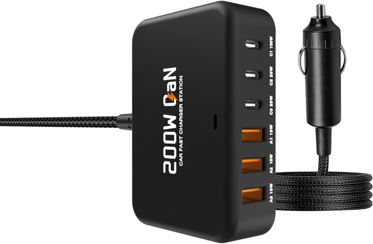 2026 New 200W Multi-Port USB-C/A Car Charger Station - QC3.0 & PD & PPS Fast Charging Adapter,Compatible with iPhone,iPad,MacBook,Android,Laptops,Dash