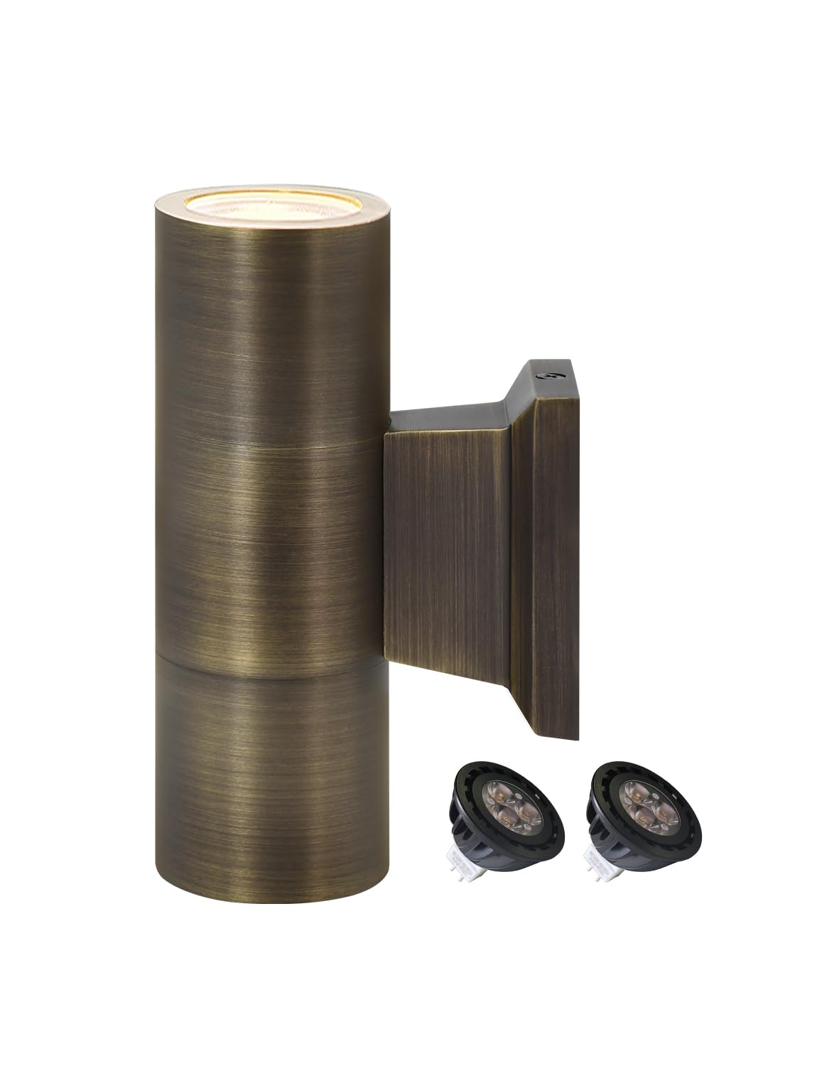 COLOER Brass Outdoor Cylinder Wall Lights(Bronze 6.875" H x 4.25" W) with 5W LED MR16, 12V Low Voltage Porch Light in 2 Lights, 2700K Up Down Lights