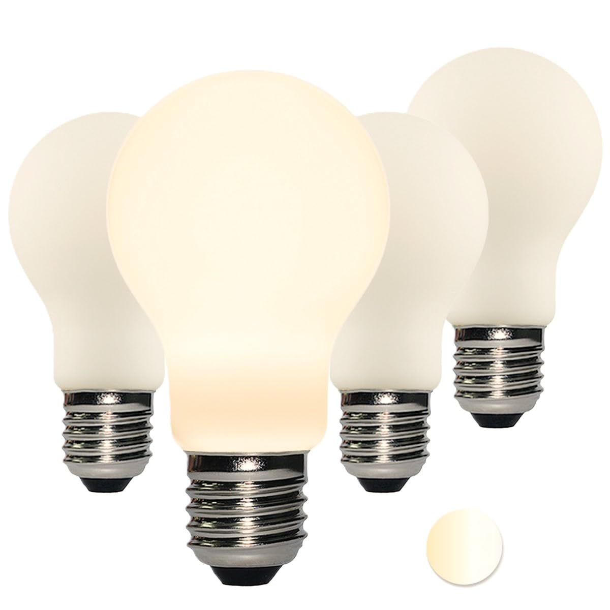 Liii&ARTMAN LED Light Bulb A19 Dim-to-Warm dimming Warm 2000-2800K 120V 6W E26 Matte Porcelain CRI95 500LM, (4-Pack)