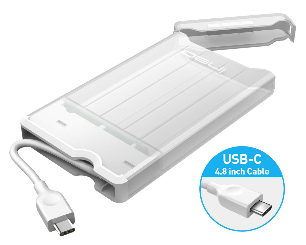 ineo 2.5 inch USB 3.0 Tool-Less External Hard Drive Enclosure for 9.5mm & 7mm SATA HDD SSD with UASP Supported - [T2573] (USB 3.1 Type C - White)