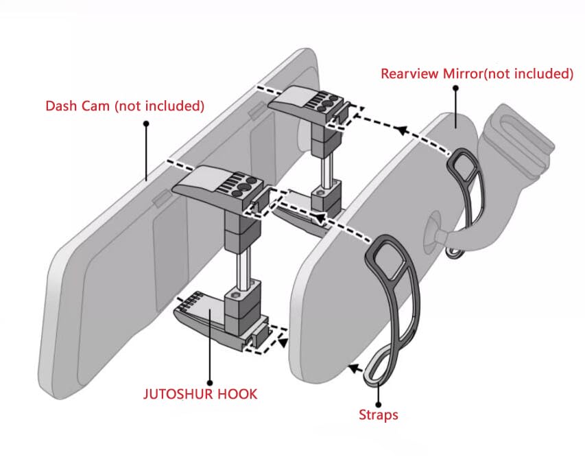 JUTOSHUR Bracket Rearview Mirror Dash Cam Holder - Convenient Replacement for Cracked or Broken Hook with Straps - Universal Accessories