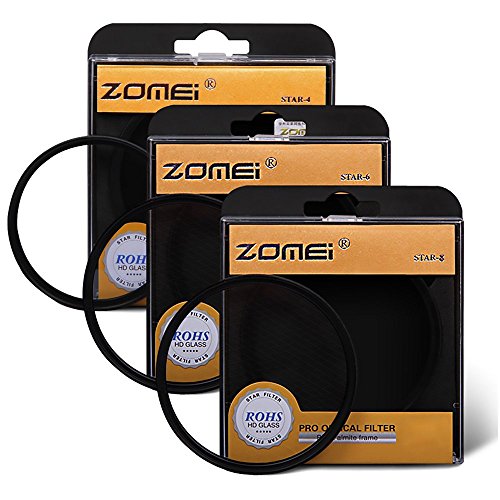 Zomei 82mm Star-Effect Cross Starburst Twinkle Lens + 4 Points Star Filter + 6 Points Star Filter + 8 Points Star Filter Set for Canon Nikon