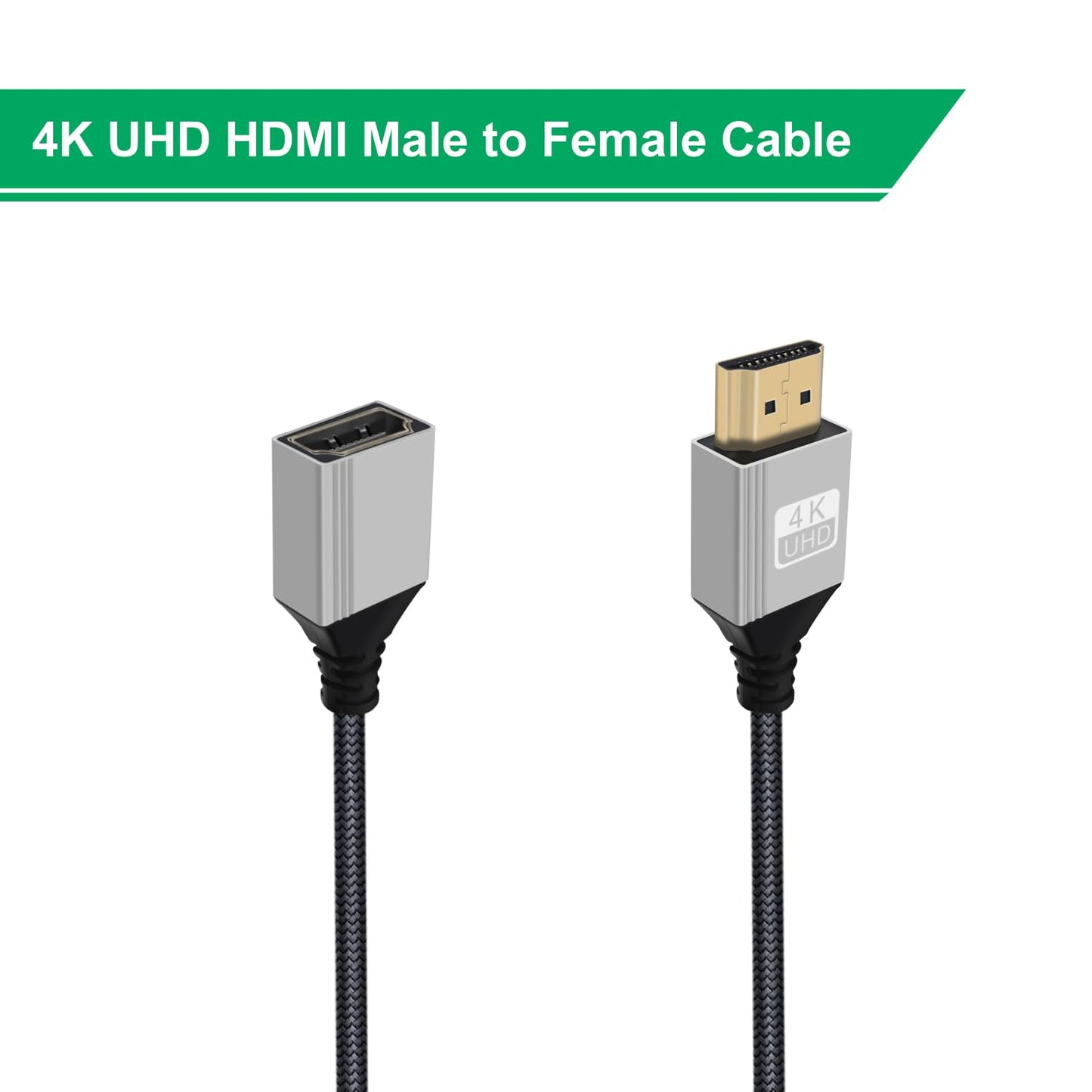HuaLiSiJi HDMI Extension Cable HDMI Male to Female Cable 4K 60Hz 18Gbps UHD High Speed Nylon Braided Lead Support 3D, ARC, Ethernet for Computers, Blu