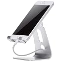 Amazon Basics Adjustable Aluminum Phone Stand for Cell Phones, iPhone and Android, Desktop Phone Holder with Adjustable Angle, Hands-Free Viewing