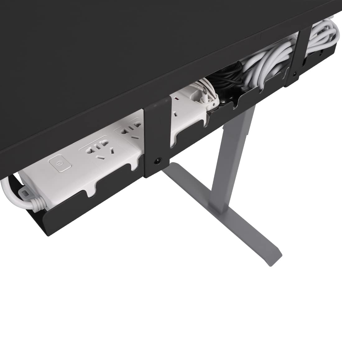 Cable Management Under Desk Tray for Home Office Desk, Metal Raceway Wires Cable Management Tray Tidy Organizer (Black)