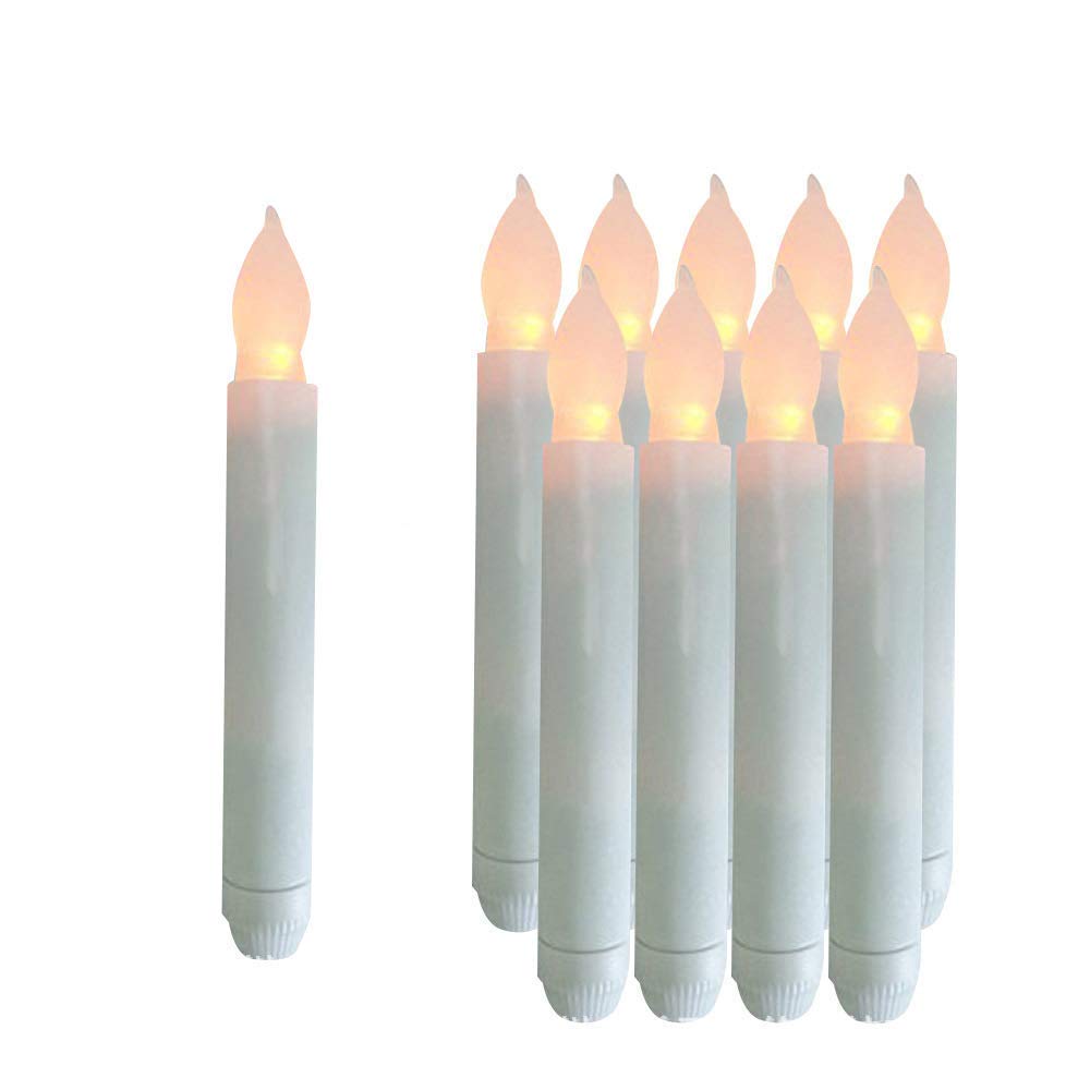 LeeHon Plastic Art Deco Taper Candles, Set of 12 Warm White, Flameless LED, Battery Operated, Realistic Flickering, Ideal for Decoration, Weddings