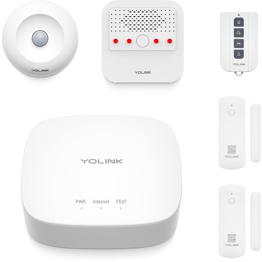 YoLink Home Security Starter Kit - Wireless Smart DIY Burglar Alarm, Intrusion Detection, LoRa, Motion, Door Sensors, Siren & Hub