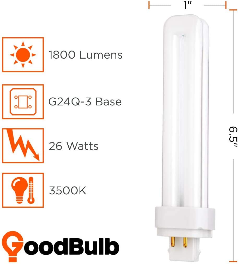 GoodBulb 26-Watt CFL Light Bulbs 4 Pin G24Q-3 Base 3500K Soft White Light Color High Output 1800 Lumens Long Term Care Lighting Pack of 10 Bulbs