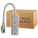 Uninex PS28U Compact Grounded 3-Outlet Power Strip, UL Listed, 1-Foot, 24-Pack