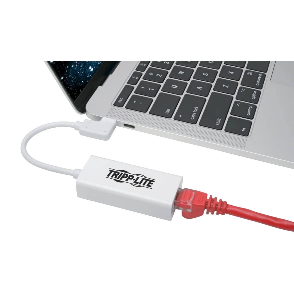 Tripp Lite Right Angle USB C to Ethernet Adapter, Thunderbolt 3 to Ethernet Adapter, Gigabit Ethernet Adapter, USB 3.1 Gen 1, 10/100/1000 Mbps, White