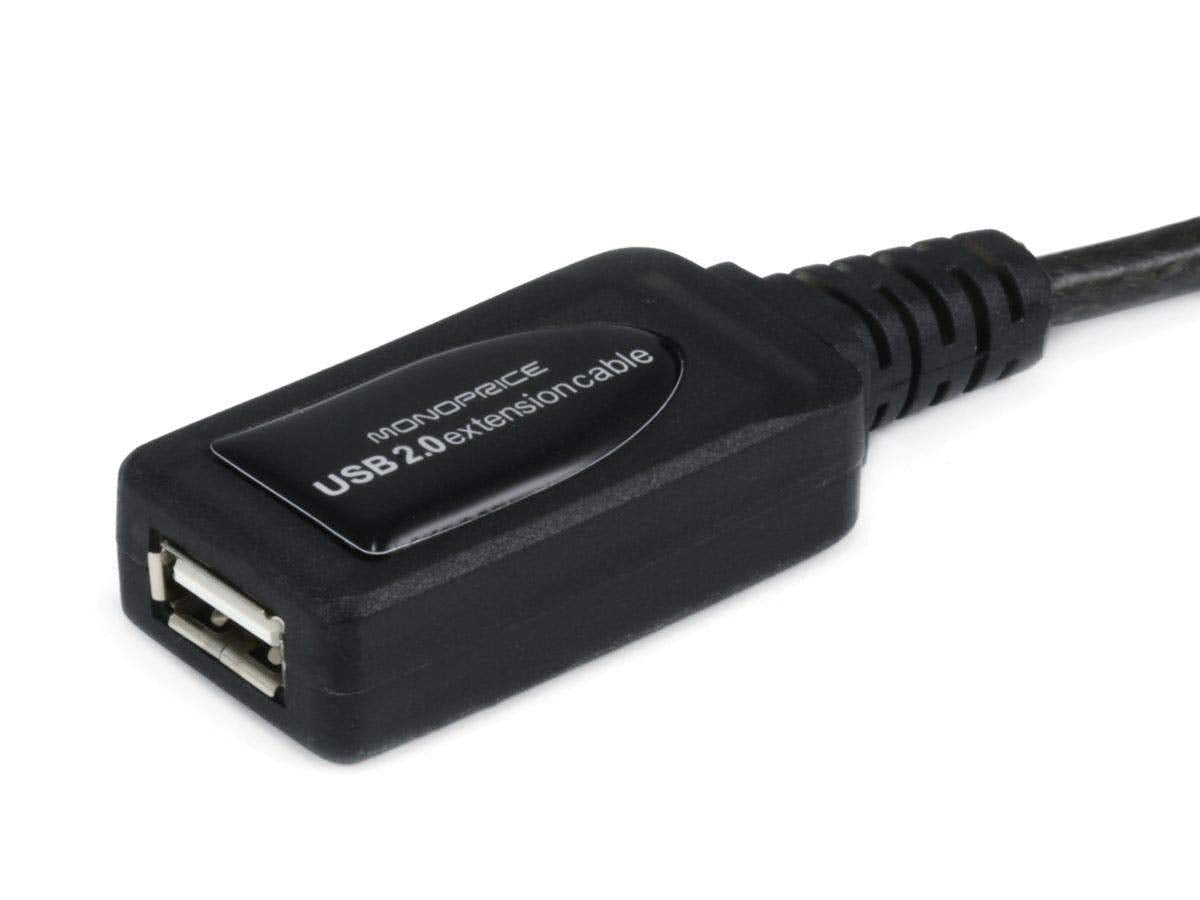 Monoprice USB 2.0 Extension Cable - USB Type-A Male to USB Type-A Female, Active, Repeater, 26/22AWG, 65 Feet, Black