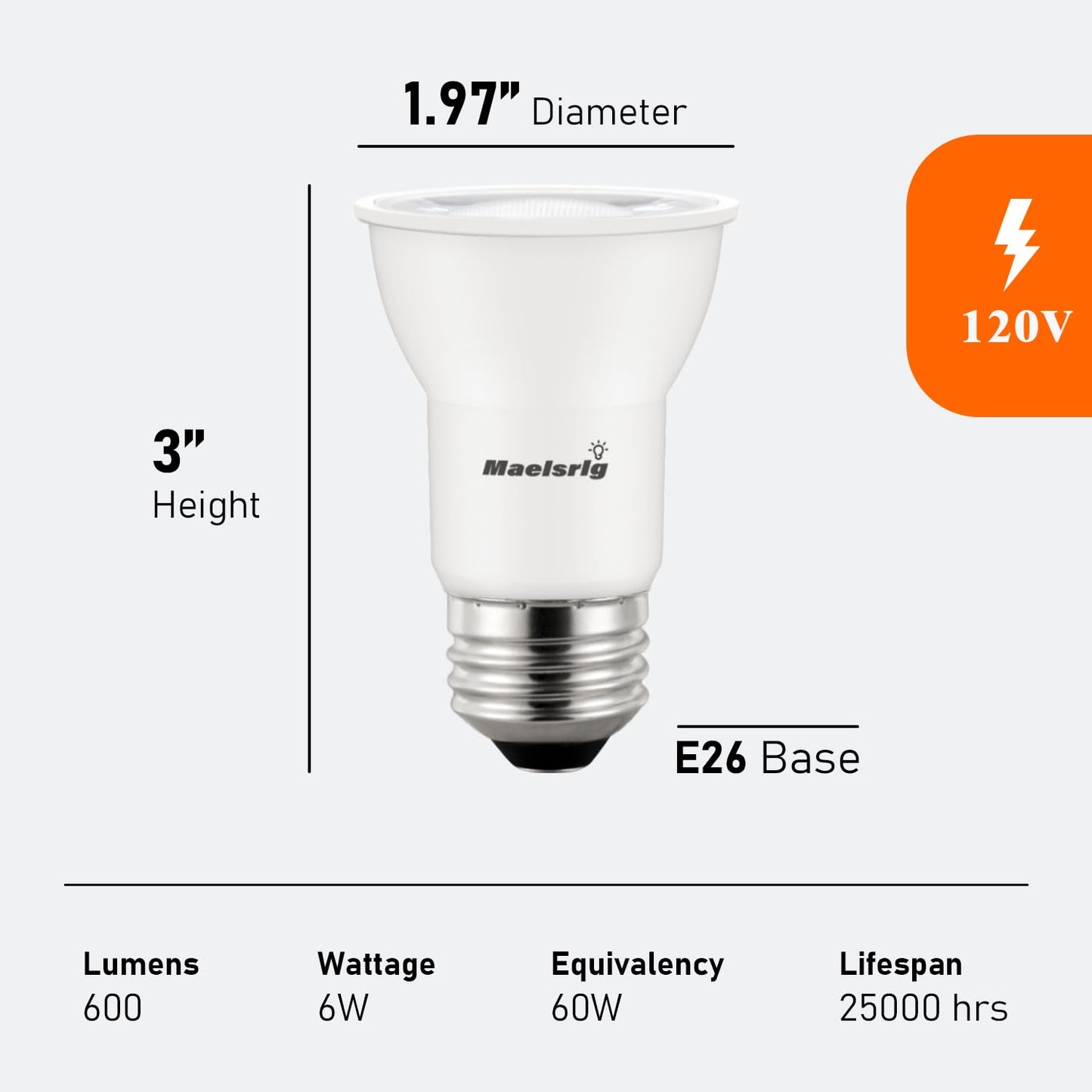 Maelsrlg PAR16 LED Long Neck Recessed Spotlight Bulb, 6W(60W-75W Equivalent) Dimmable, 600 Lumens, 40° Beam Angle, Track Light Bulbs Warm White 3000K