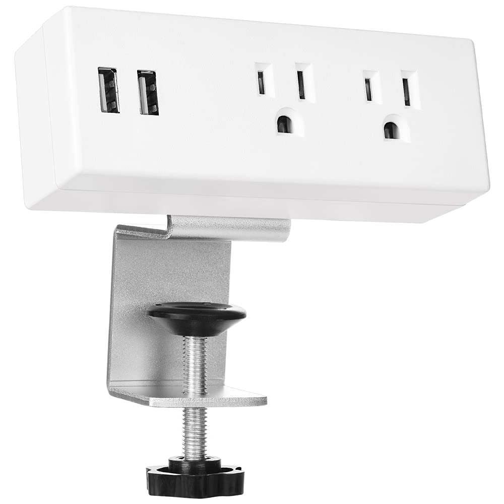 Desk Edge Power Strip with USB Ports Desktop Clamp Power Outlets Mountable Under Desk Power Socket 6'56 Feet Extension Cord ETL Certified (White)