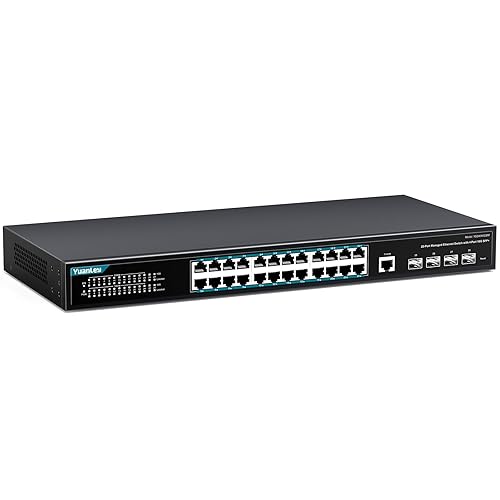 YuanLey 28 Port Gigabit Managed Switch with 24 10/100/1000Mbps RJ45 Ports, 4X 10Gbps SFP+, L3 Smart Managment Ethernet Switch, VLAN, QoS, ACL, SSL