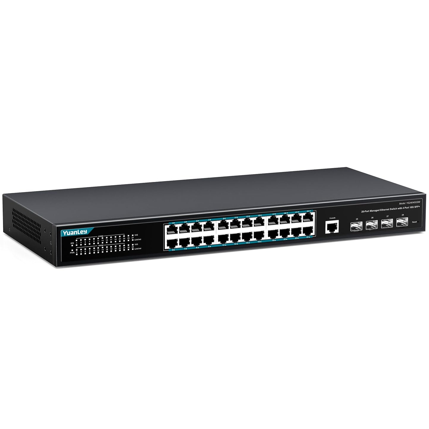 YuanLey 28 Port Gigabit Managed Switch with 24 10/100/1000Mbps RJ45 Ports, 4X 10Gbps SFP+, L3 Smart Managment Ethernet Switch, VLAN, QoS, ACL, SSL