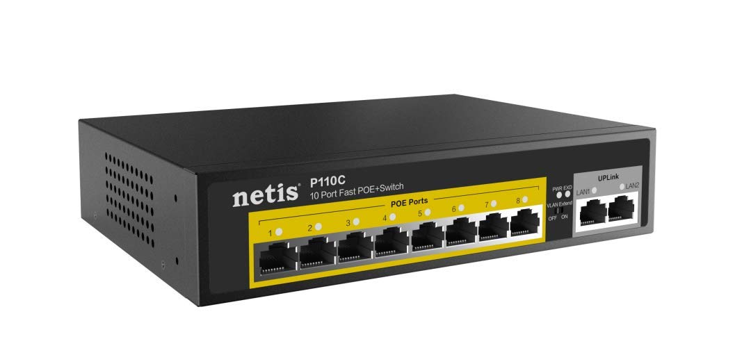 Netis P110C 8 POE+2 Uplink 100M Standard Fast Ethernet POE/POE+ Switch with Plug and Play | IEEE 802.3at/af Compliant Powered Devices (PDs) with Auto