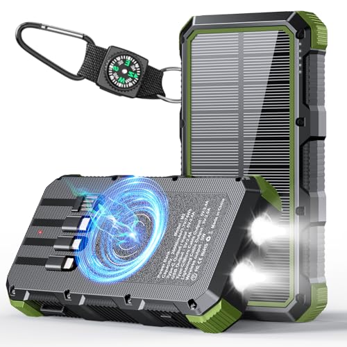 Solar Charger Power Bank 20000mAh Wireless Charger QC 3.0 Fast Charging Power Bank 8 Outputs 4 Inputs Solar Portable Charger Compatible with All