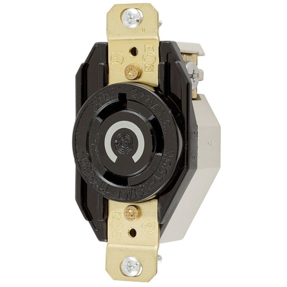 Hubbell Wiring Device-Kellems Locking Devices, Twist-Lock, Industrial, Flush Receptacle, 30A 277V AC, 2-Pole 3-Wire Grounding, L7-30R, Screw Terminal