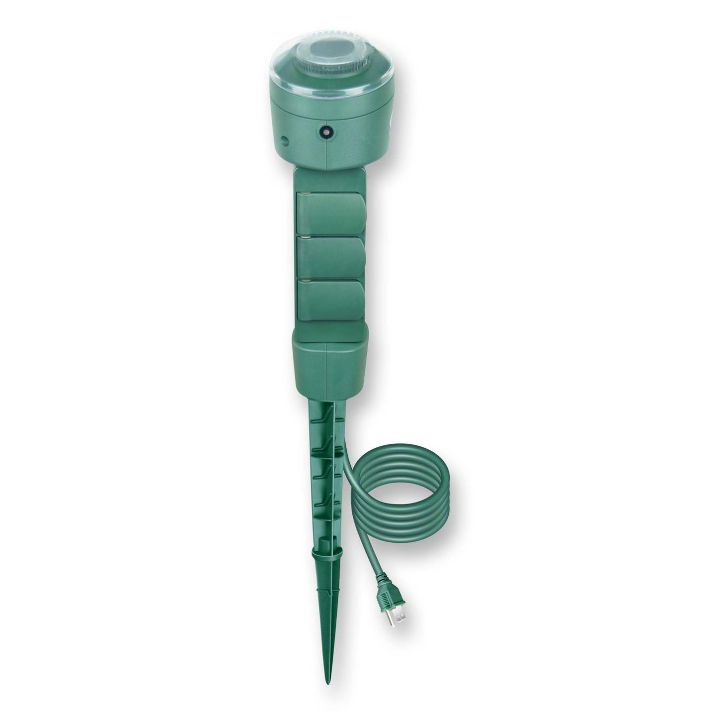 OSKOS Outdoor Power Stake, 3 Grounded Outlets with 180° Rotating Function and Safety Cover and Photocell Timer 2/4/6/8 Hour Countdown, Dusk to Dawn