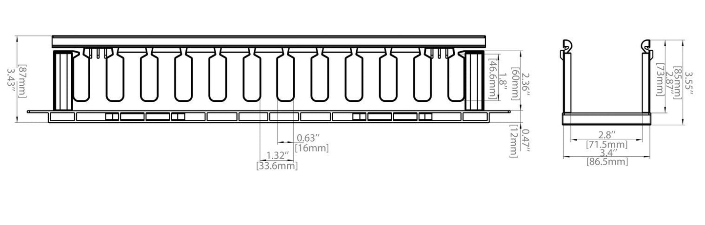 Raising Electronics 19 Inch 2U Rack Mount Cable Management Unit 12 Slots with Panel Plastic