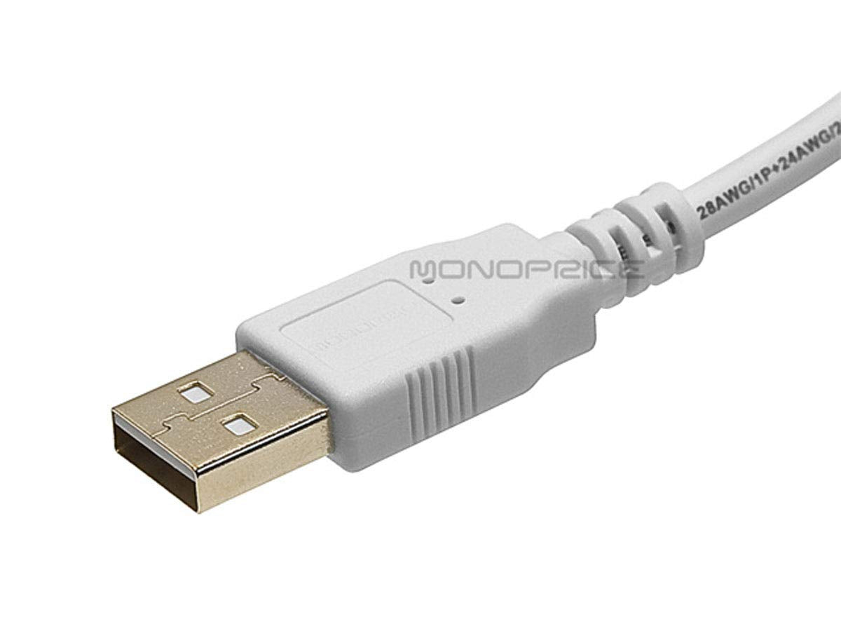 Monoprice 15ft USB 2.0 A Male to A Male 28/24AWG Cable (Gold Plated) - WHITE for Data Transfer Hard Drive Enclosures, Printers, Modems, Cameras