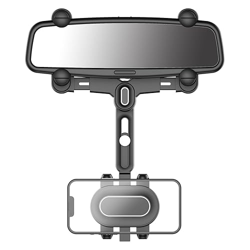 Cellet Car Rear-View Mirror Mount with 360-Degree Rotating Cradle and Adjustable Brackets Compatible with Apple iPhones, Samsung Galaxy Smartphones