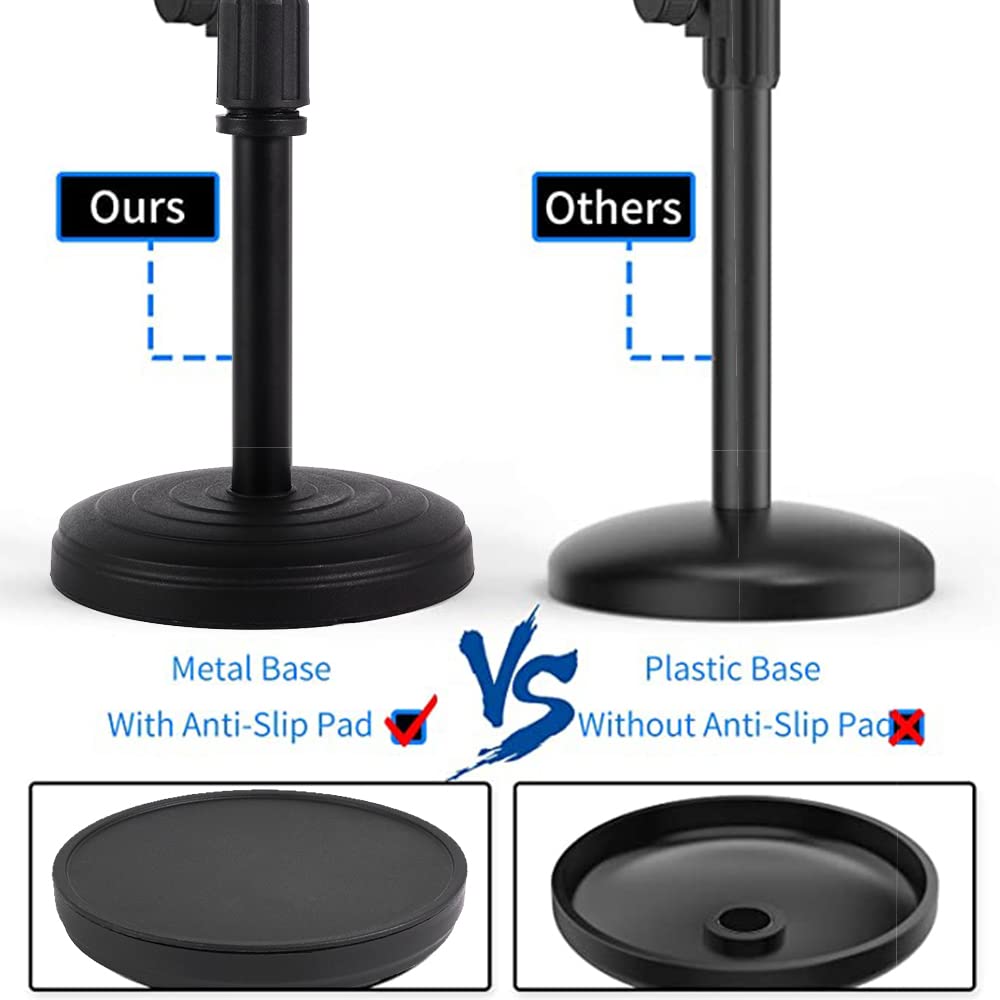 Poocar Desktop Microphone Stand,Heavy Duty Table Desk Microphone Stand with Non-Slip Metal Base, 3/8" and 5/8" Adapter Adjustable Height for Blue Yeti
