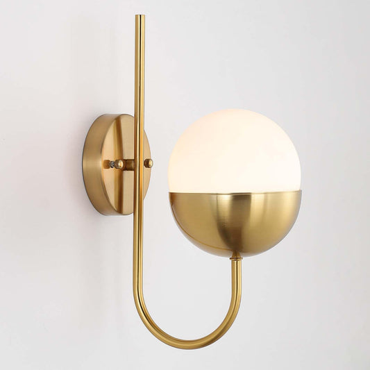 Cuaulans Brass Gold Globe Wall Sconce, Mid Century Modern Wall Sconce, Wall Mount Light Fixture with Frosted Glass Shade for Bathroom Bedroom Hallway