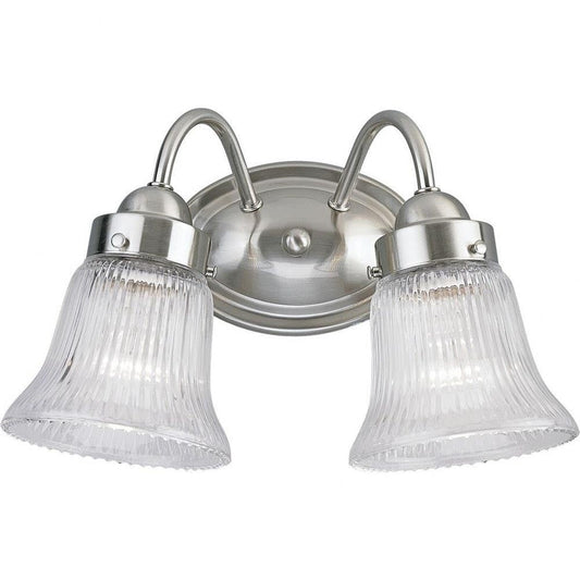 Progress Lighting 2-Light Clear Prismatic Glass Traditional Bath Vanity Light, Fluted Glass Collection, Indoor, P3288-09, Brushed Nickel