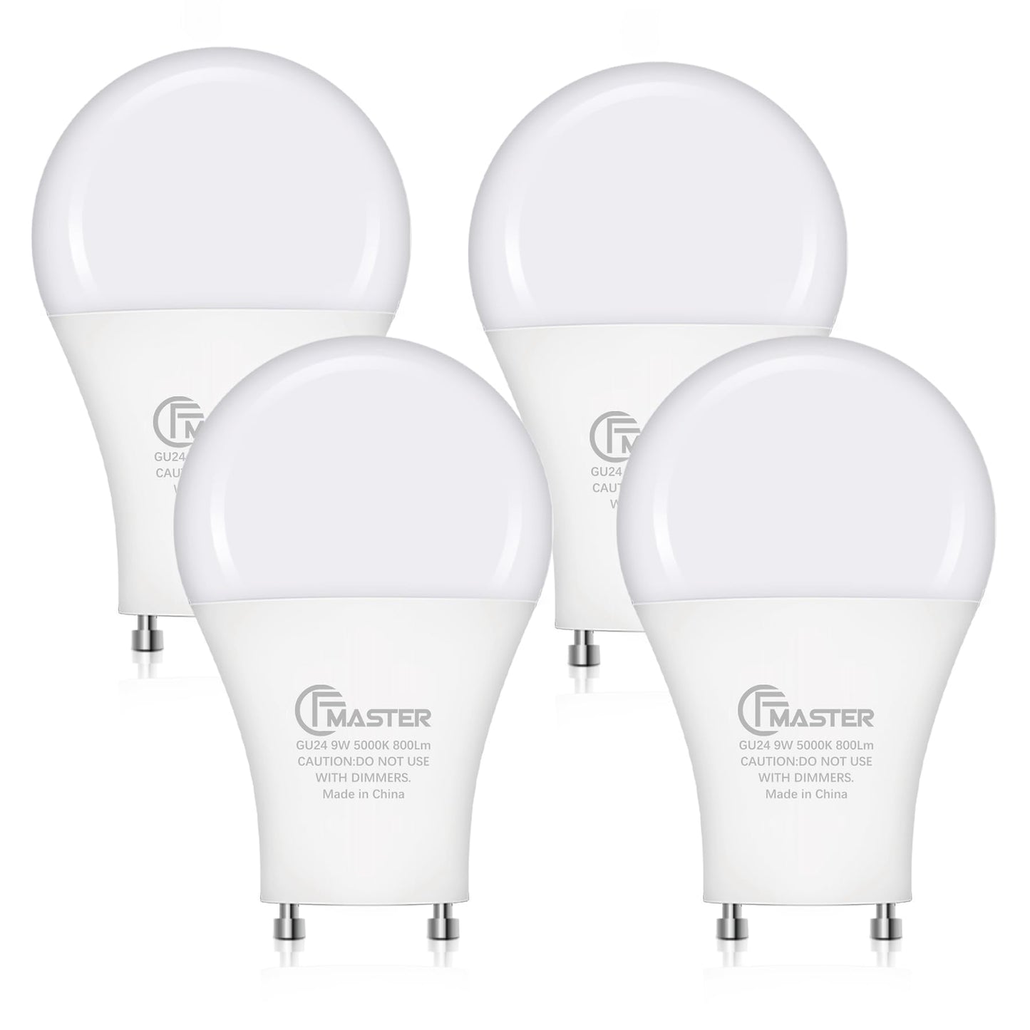 CFMASTER GU24 LED Light Bulb, 5000K Daylight, 9W(100W Equivalent), 800 Lumens, A19 Shape GU 24 LED Bulbs, Twist and Lock GU24 Pin Base with Two