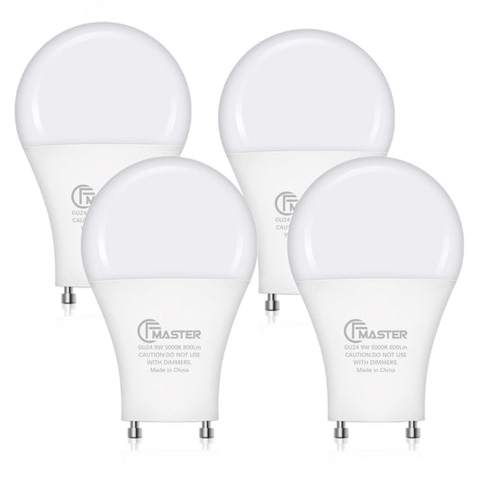 CFMASTER GU24 LED Light Bulb, 5000K Daylight, 9W(100W Equivalent), 800 Lumens, A19 Shape GU 24 LED Bulbs, Twist and Lock GU24 Pin Base with Two