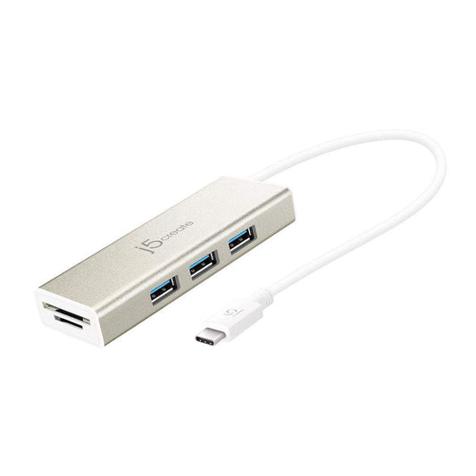 j5create USB 3.1 Type-C Port with SD/Micro SD Card Reader JCH347Adapter Dongle with 3 USB 3.1/3.0/2.0 Ports, for Chromebook/MacBook/and More USB Type