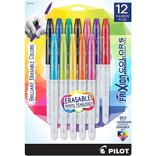 Pilot FriXion Colors Erasable Marker Pens, Bold Point, Erasable Pens, Assorted Color Inks, 12-Pack