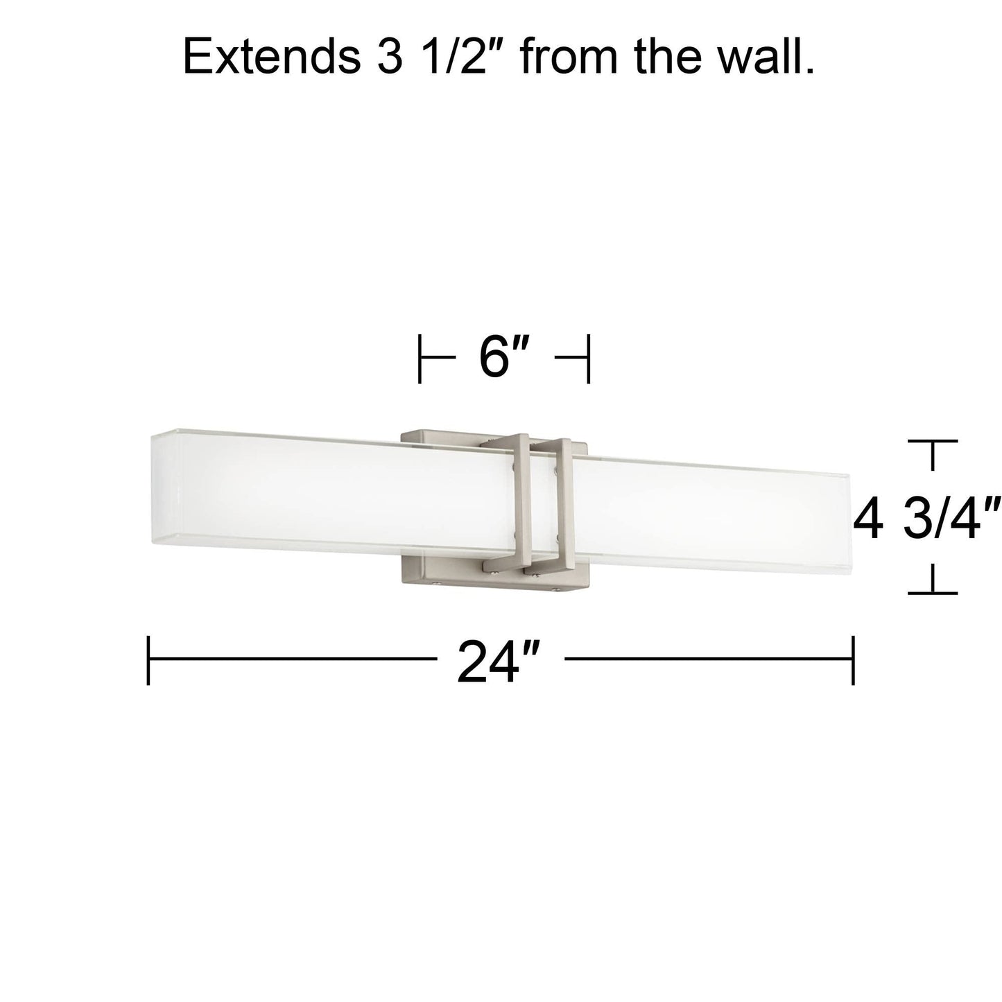 Possini Euro Design Exeter Modern Wall Mount Light LED Brushed Nickel Silver Metal 24" Wide Vanity Bar Fixture Rectangular Silk Screened Glass Shade