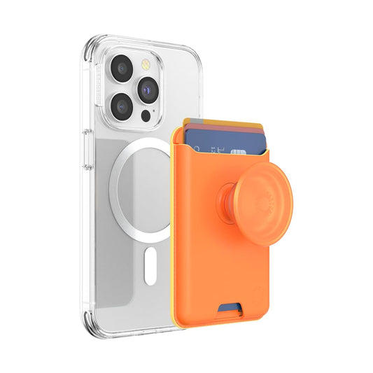 PopSockets Phone Wallet for MagSafe, Phone Card Holder with Grip, Orange - Canteloupe