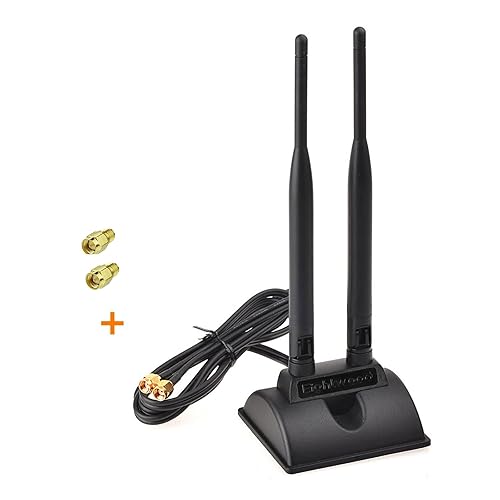 Eightwood 2.4GHz 5GHz Dual Band WiFi Antenna RP-SMA Male Connector with SMA Male Adapter (2-Pack) for PCI-E WiFi Network Card USB WiFi Adapter