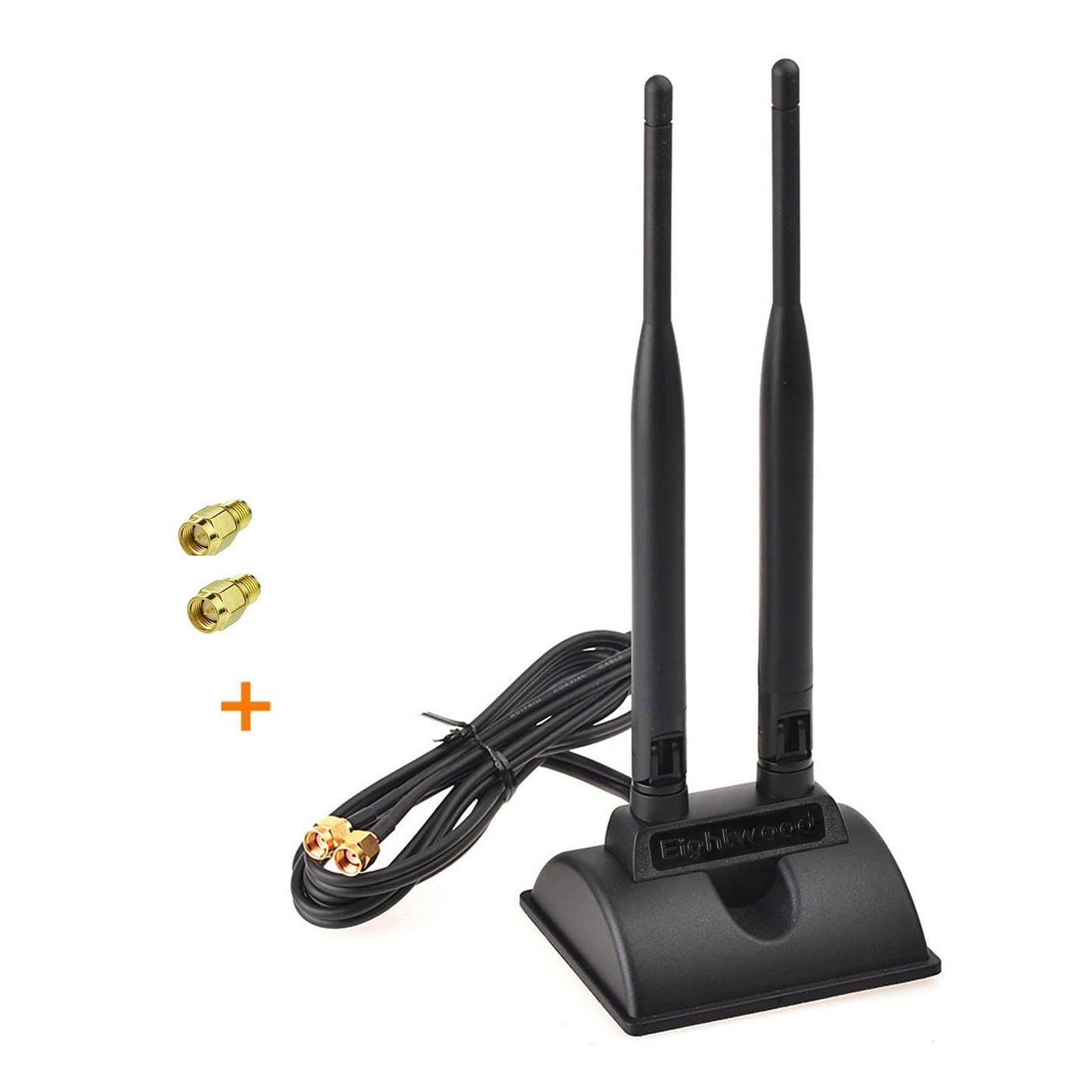 Eightwood 2.4GHz 5GHz Dual Band WiFi Antenna RP-SMA Male Connector with SMA Male Adapter (2-Pack) for PCI-E WiFi Network Card USB WiFi Adapter