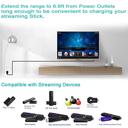 2-Pack 6FT Micro USB Power Cable for Amazon Fire TV Stick,for Roku Streaming Stick,Express Plus,Premier Plus,Voice Remote Pro,Chromecast Charging