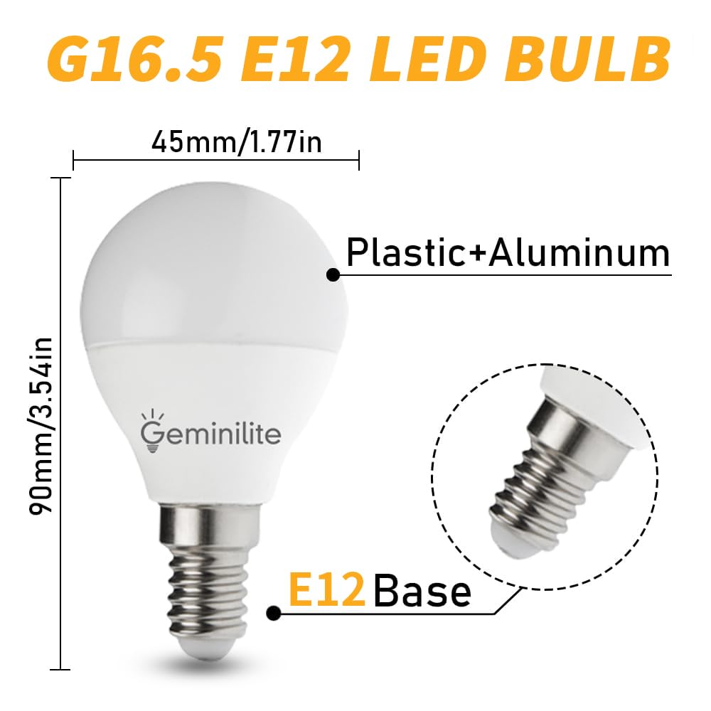 Geminilite E12 LED Bulb 80W Equivalent Ceiling Fan Bulbs 2700K 6 Pack