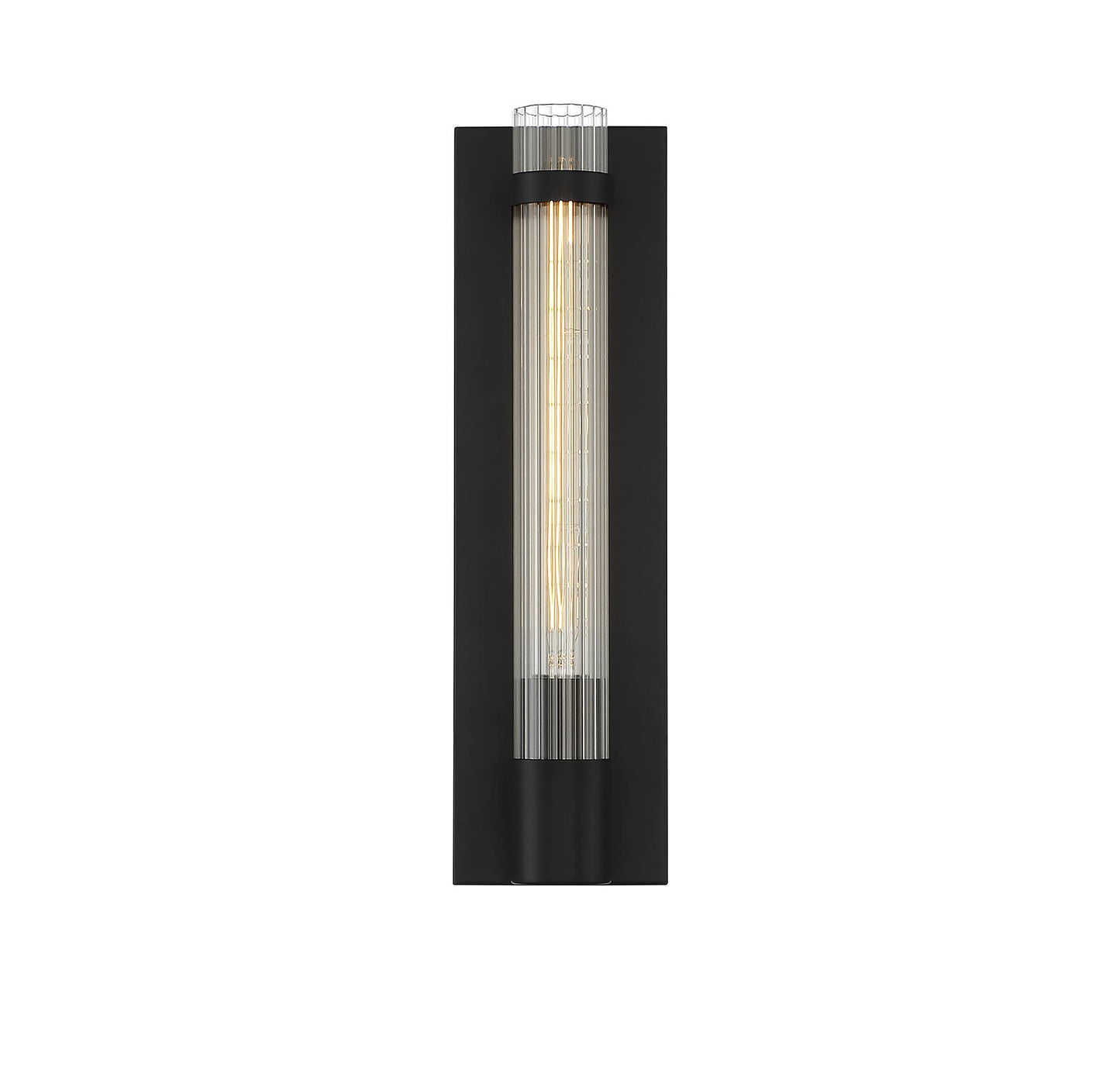 Savoy House 9-996-1-89 Willmar Industrial Modern Clear Ribbed Glass Rectangular Wall Sconce, 1-Light 60 Watt, 16" H x 5" W, Matte Black