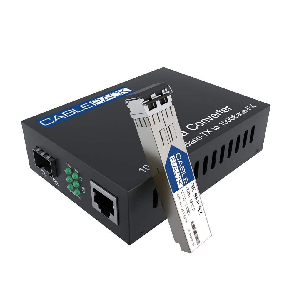 2-Pack Gigabit Media Converter LC Multi-Mode Fiber Media Converter, up to 550m, 10/100/1000Base-Tx to 1000Base-SX (SX Transceiver Included) by