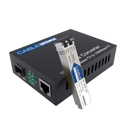 2-Pack Gigabit Media Converter LC Multi-Mode Fiber Media Converter, up to 550m, 10/100/1000Base-Tx to 1000Base-SX (SX Transceiver Included) by