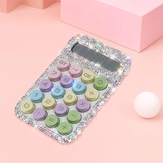 TISHAA Rhinestone Sparkle Bling Rhinestone Cute Calculator - Glamorous Crystal Design with Pastel Keypad
