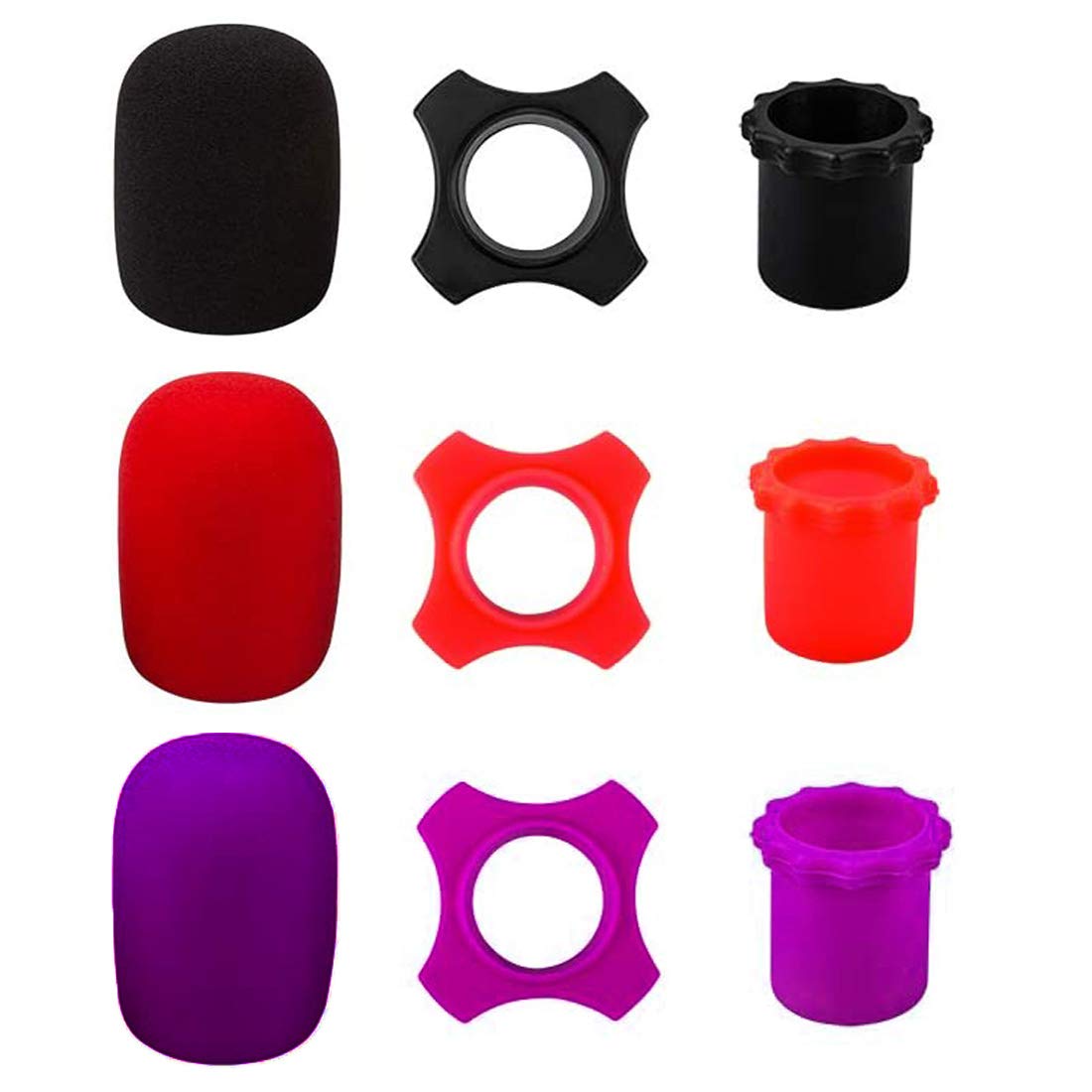 TuNan 9PCS Wireless Handheld Microphone Protection, Silicone Ring, Bottom Rod Sleeve Holder, Windscreen Foam Cover for KTV Device, Shakeproof &