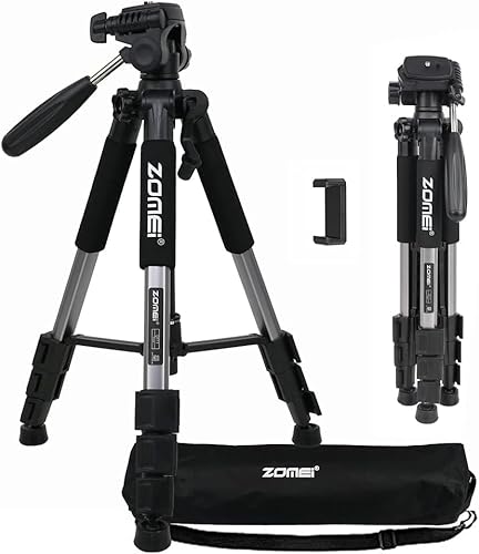 Camera Tripod, ZOMEI Q111 55-inch Smartphone Tripod Flexible Aluminum Travel Tripod with 3-Way Pan Head and Phone Holder, for Photography YouTube