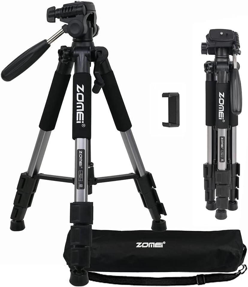 Camera Tripod, ZOMEI Q111 55-inch Smartphone Tripod Flexible Aluminum Travel Tripod with 3-Way Pan Head and Phone Holder, for Photography YouTube