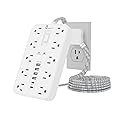 Power Strip Surge Protector, OVERTOP 5 Ft Braided Extension Cord Flat Plug, 10 Widely Spaced Outlets with 6 USB Ports (2 USB C), Wall Mount Desk