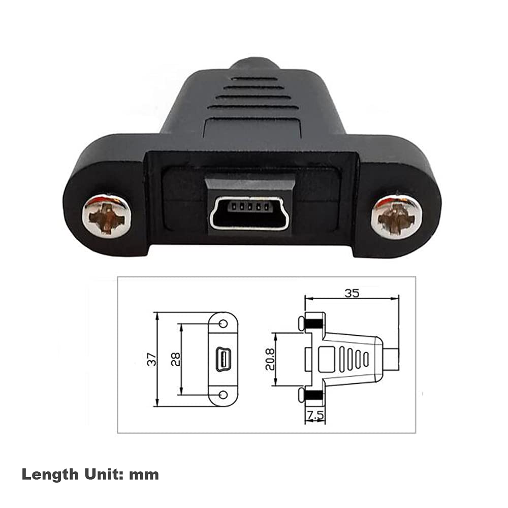 Kework 0.3 Meter Mini USB 5 Pin Extension Cable, Left Angle Mini USB Male to Female Extender Bolt Screw Lock Mount Cable, Sync Data & Charging