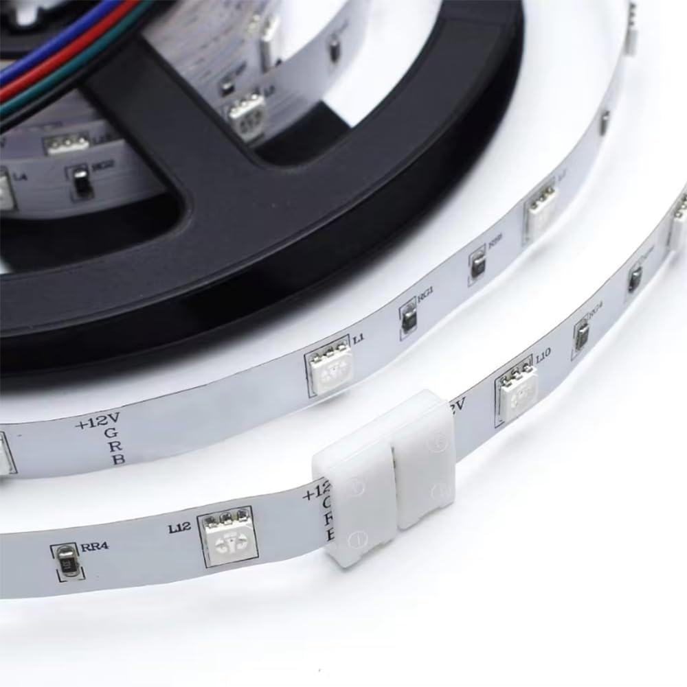 LED Light Strip Connectors for RGB Strip Lights, 10-Pack 4pin 8mm Gapless Seamless Connectors, 5 Pack Strip for Stripping Jumper Extension Connector