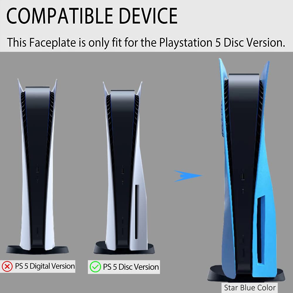 Wedorat Plate for ps5 Faceplate Starlight Blue Case Cover Replacement Plate for PS5 Disc Edition Hard Shell Faceplate Skin Plates Case Cover ABS Side